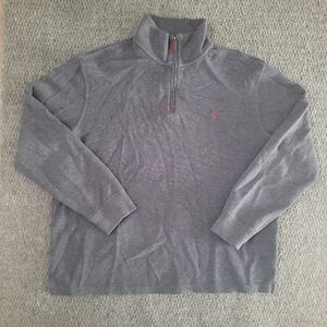 Polo ralph lauren men's size L grey fleece sweater 1/4 zip up long sleeve cotton